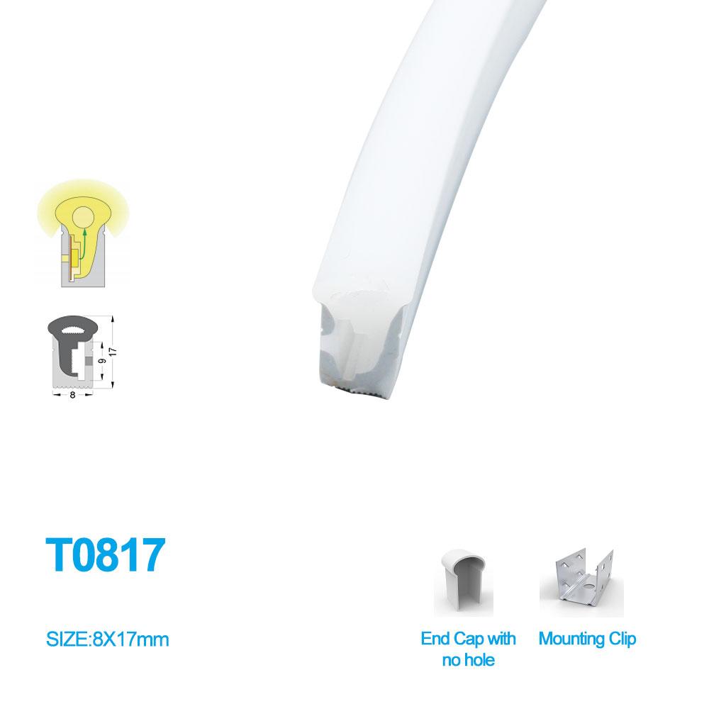 1M/5M/10M/20M Pack of T0817 LED Neon Light Housing Kit with End Caps and Mounting Clips, Flexible Neon Channel Fit for 8mm Wide LED Strip Lights - LEDStrips8