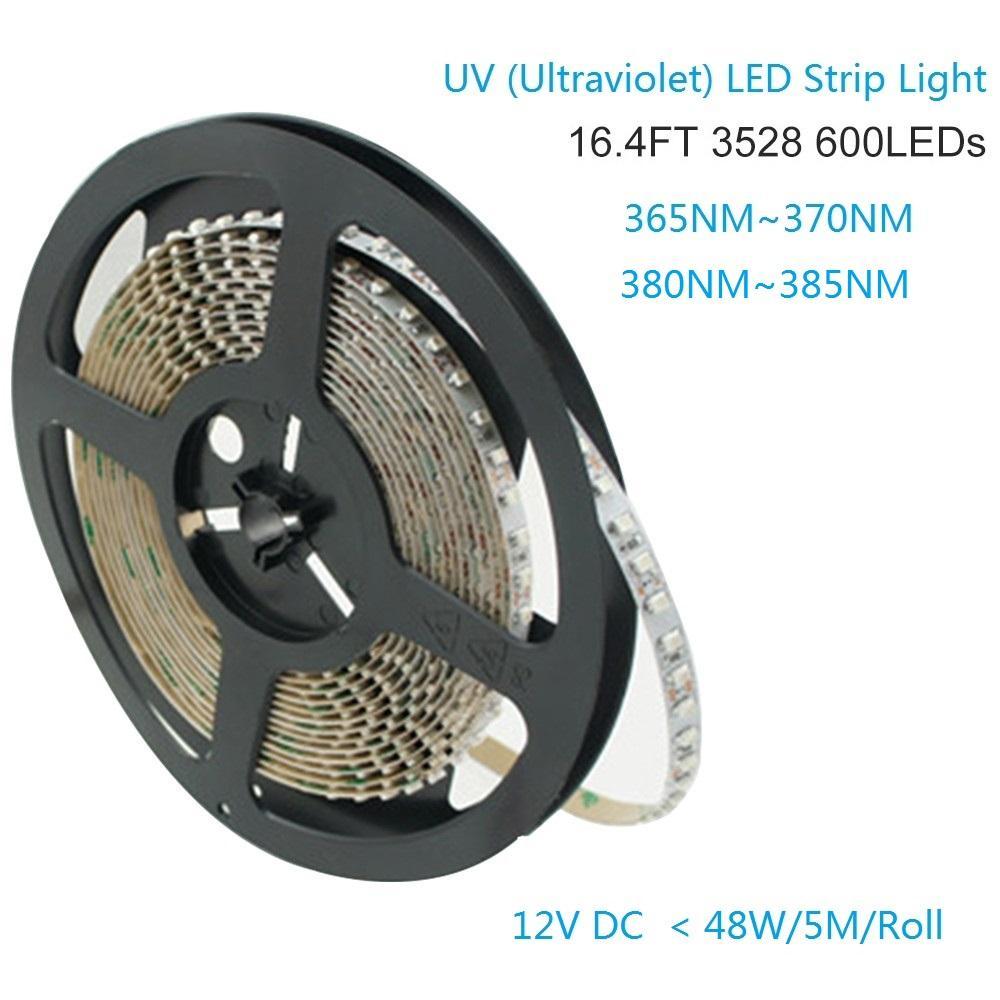 365nm & 380nm SMD3528-600 12V 4A 48W UV (Ultraviolet) LED Strip Light Flex White PCB Tape Ideal for UV Curing, Currency Validation, Medical Field - LEDStrips8