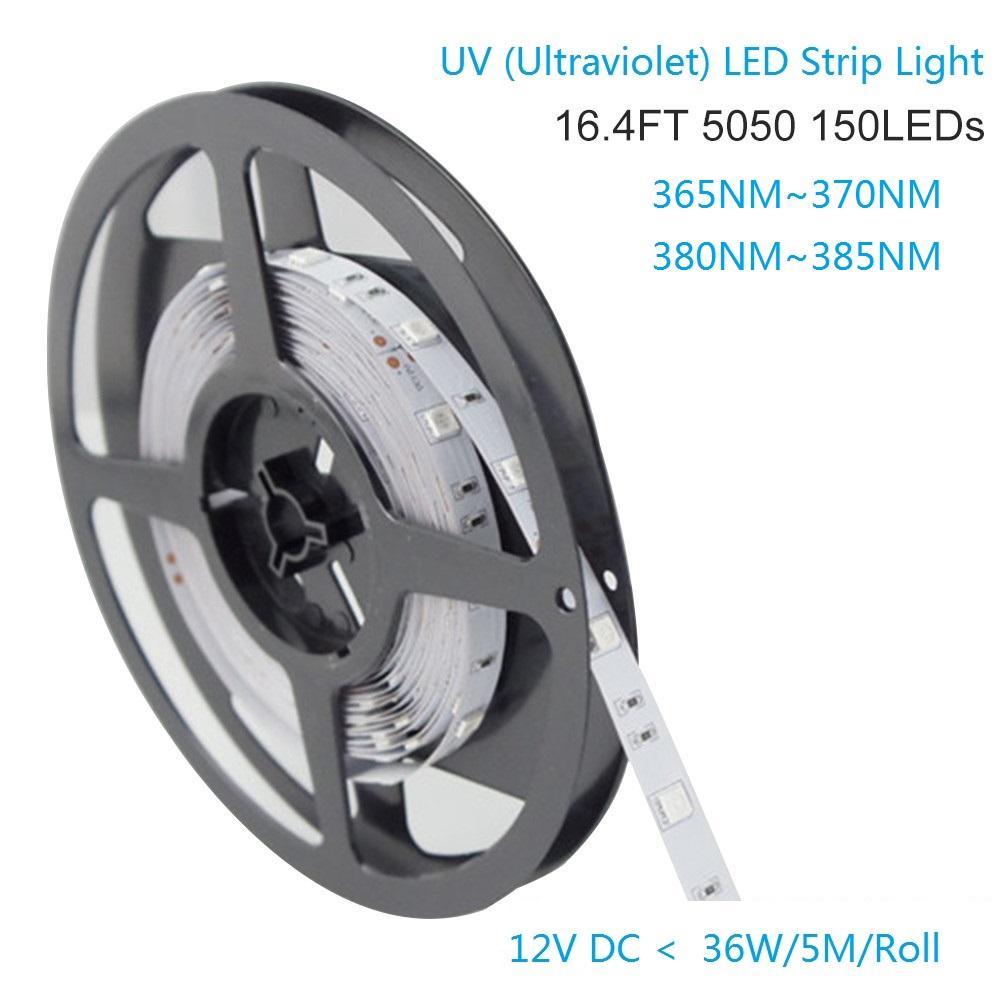 365nm & 380nm SMD5050-150 12V 3A 36W UV (Ultraviolet) LED Strip Light Flex White PCB Ideal for UV Curing, Currency Validation, Medical Field - LEDStrips8