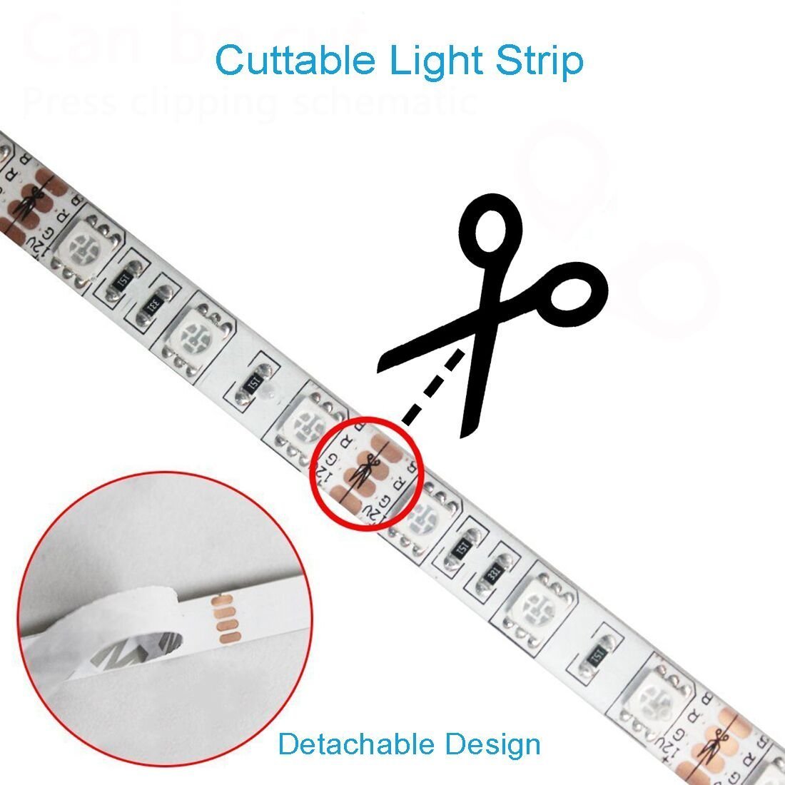 WiFi IP65 Waterproof LED Light Strip Music Sync Remote Controlled by Alexa Echo Android ISO Smart Phone 16.4ft Cuttable 12V RGB 300LED SMD5050 Strip with 24 Keys Controller & 8Amp 96W Power Supply - LEDStrips8