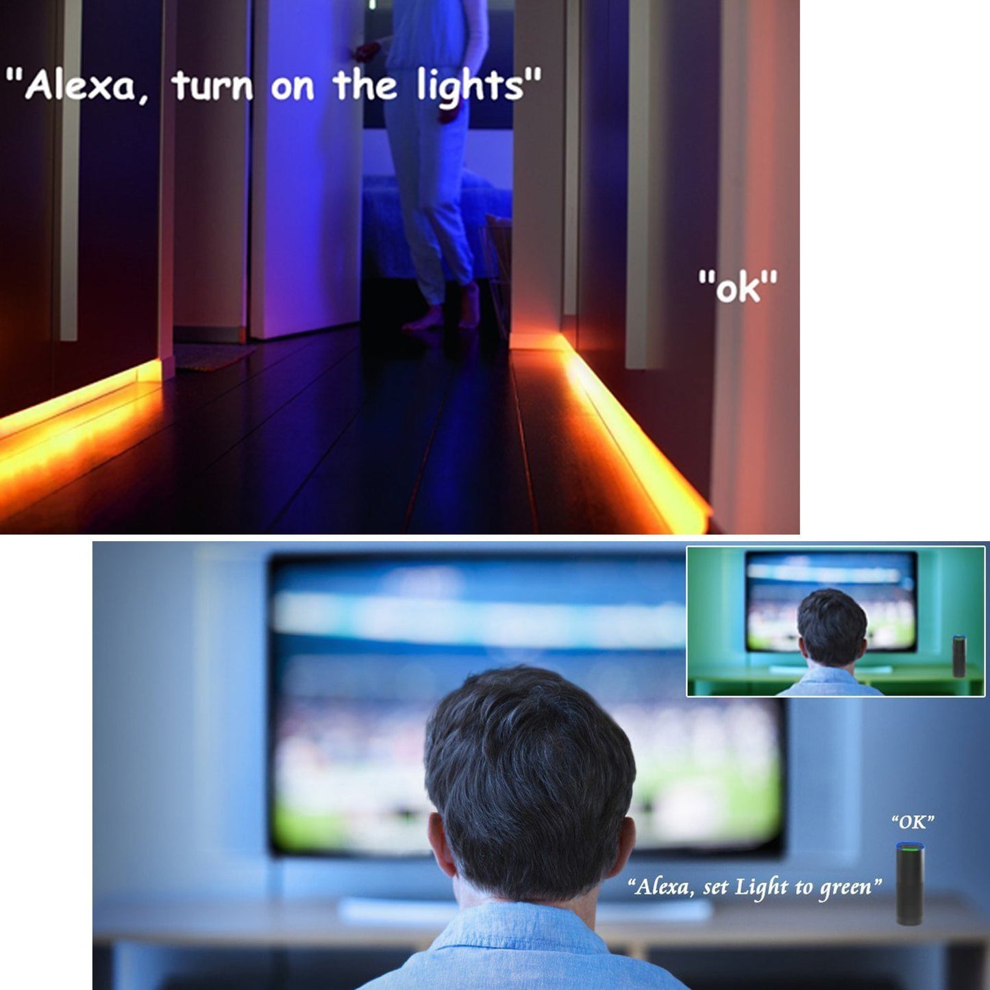 WiFi IP65 Waterproof LED Light Strip Music Sync Remote Controlled by Alexa Echo Android ISO Smart Phone 16.4ft Cuttable 12V RGB 300LED SMD5050 Strip with 24 Keys Controller & 8Amp 96W Power Supply - LEDStrips8