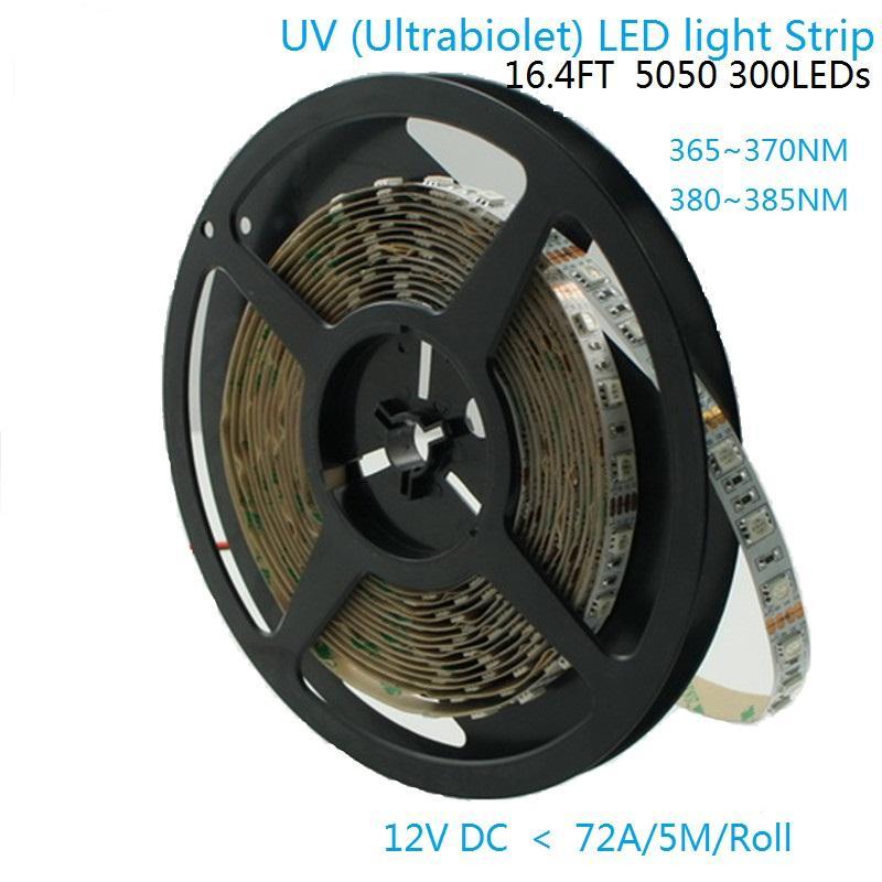 365nm & 380nm SMD5050-300 12V 6A 72W UV (Ultraviolet) LED Strip Light Flex White PCB Ideal for UV Curing, Currency Validation, Medical Field - LEDStrips8