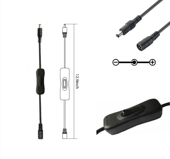 5 Pack of Male to Female DC Power Inline Cable with On Off Switch Jack Connector 5.5x2.1mm for Led Strip Light, CCTV Camera, No Need Soldering - LEDStrips8