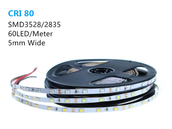 CRI80 2700K-6000K White Color Super Slim 5mm Wide White FPCB Background DC 12V Dimmable SMD3528-300 Flexible LED Strips 60 LEDs 300lm Per Meter - LEDStrips8