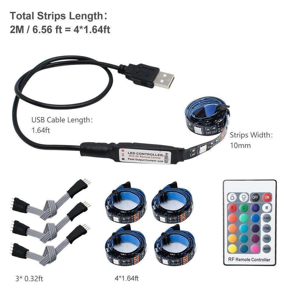 2M/6.56Ft 5V USB SMD5050 30leds/M LED TV Backlight strip lights RGB Multi-color Bias Lighting Kit for 40-60inch HDTV, With RF Remote Controller - LEDStrips8