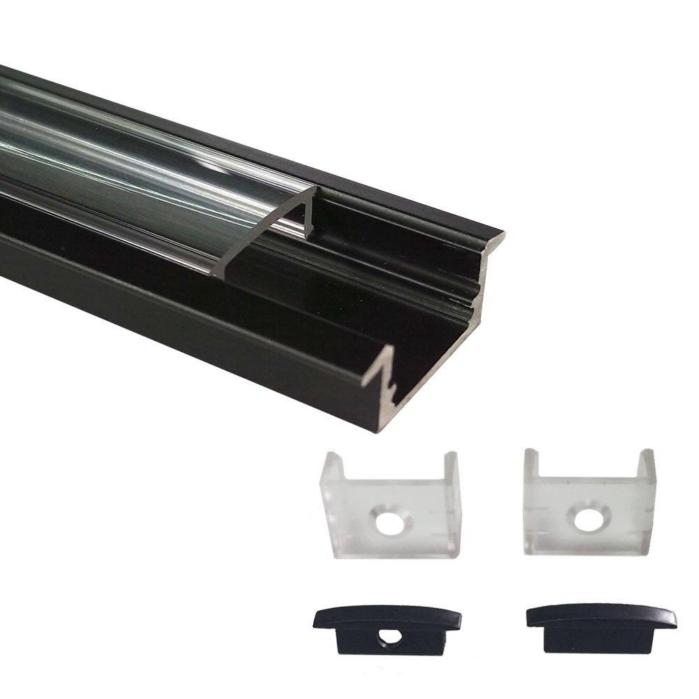 5/10/25/50 Pack Black U01 9x23mm U-Shape Internal Profile Width 12mm LED Aluminum Channel System with Cover, End Caps and Mounting Clips for LED Strip Light Installations - LEDStrips8
