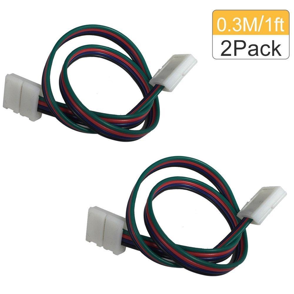 2 Pack Solderless Jumper Snap Down 4Conductor LED Strip Connectors for 10mm Wide SMD5050 RGB Color Flex LED Strips - LEDStrips8
