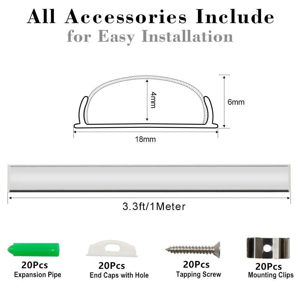 5Pack 1Meter (40'') Bendable Aluminum Channel System with Cover, End Caps, and Mounting Clips, for LED Strip Installations, Ultra-Thin Silver Finish - LEDStrips8