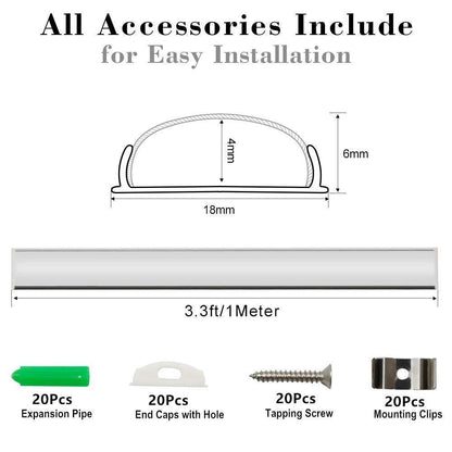 5Pack 1Meter (40'') Bendable Aluminum Channel System with Cover, End Caps, and Mounting Clips, for LED Strip Installations, Ultra-Thin Silver Finish - LEDStrips8
