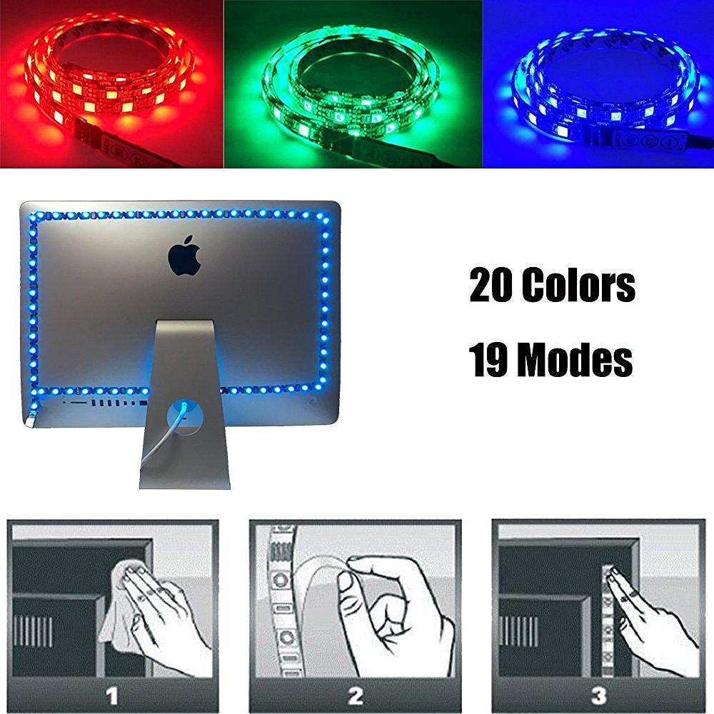 INSTALLATION TIME SAVING, S-Shape Bias Lighting for HDTV -3.3ft/1M and 6.6ft/2M RGB LED Backlight Strip 12V Powered Bendable Strip Kit for Flat Screen TV LCD, Desktop Monitors. No Need to Cut. - LEDStrips8