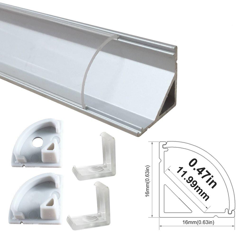 5/10/25/50 Pack Silver V02 16x16mm V-Shape Curved Cover Channel Internal Width 12mm Corner Mounting LED Aluminum Channel with End Caps and Mounting Clips Aluminum Profile - LEDStrips8