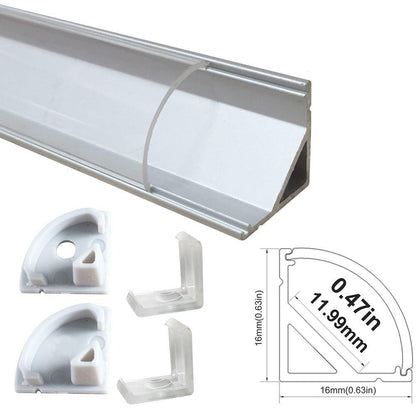 5/10/25/50 Pack Silver V02 16x16mm V-Shape Curved Cover Channel Internal Width 12mm Corner Mounting LED Aluminum Channel with End Caps and Mounting Clips Aluminum Profile - LEDStrips8